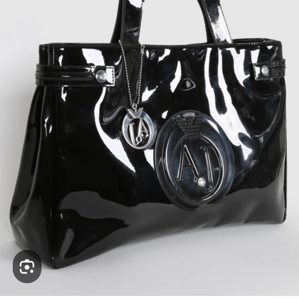 Armani Jeans Black Patent Leather Tote Bag